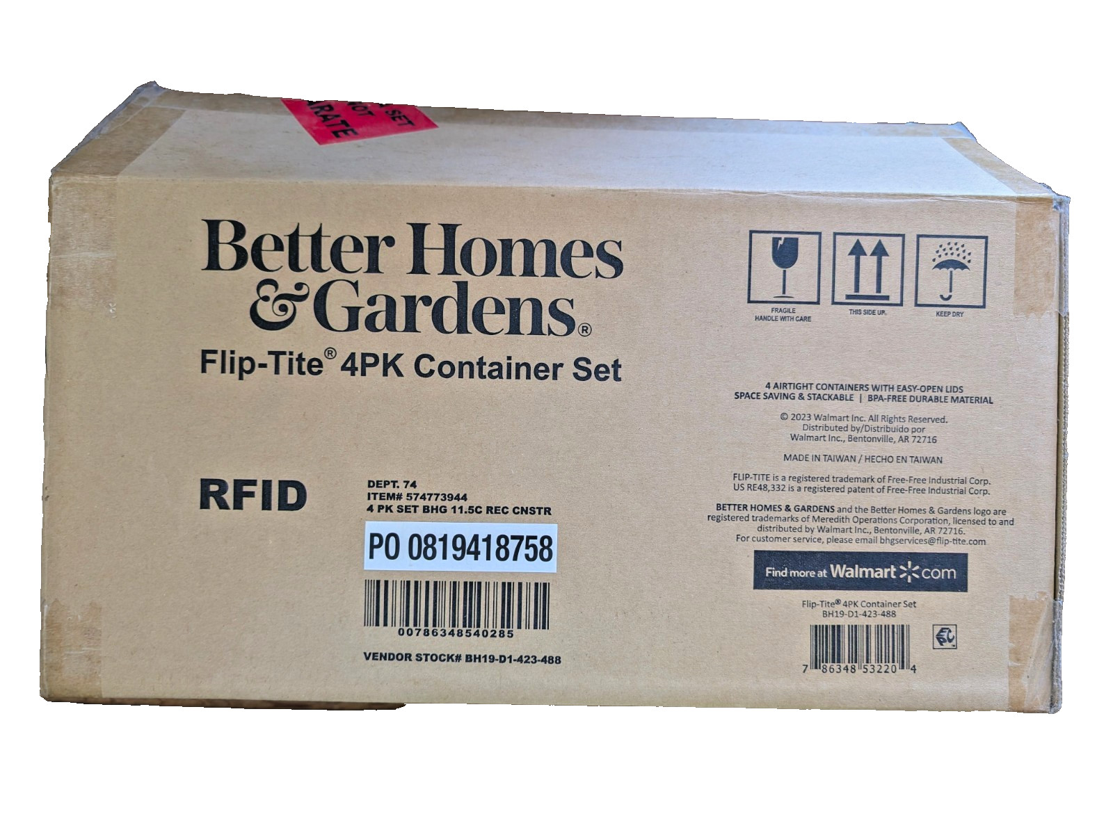 Better Homes & Gardens 4 pack Flip-Tite 11.5-cup Rectangular Food Container