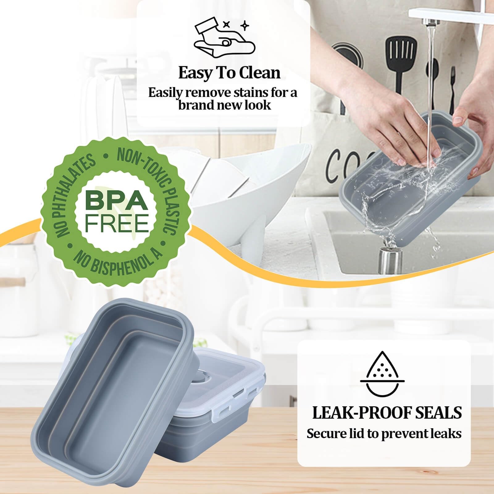 Collapsible Food Storage Containers with Lids, Silicone Meal Prep Containers …