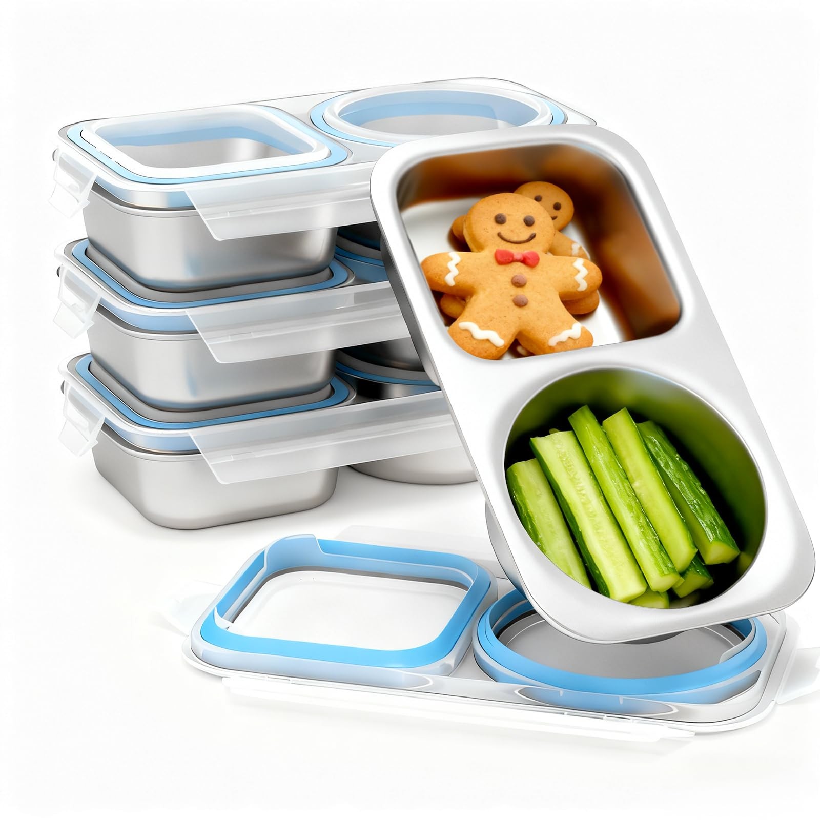4 Packs Stainless Steel Snack Containers For Adults, 2 Compartment Reusable M…