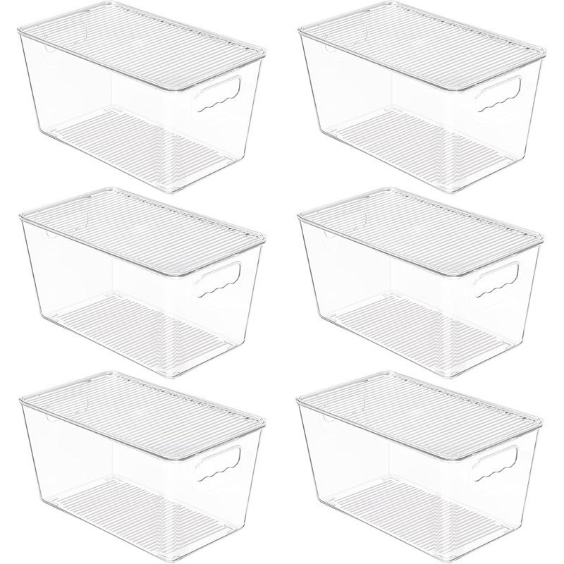 Stackable Clear Storage Bins Kitchen Pantry Organization Bathroom Supplies New