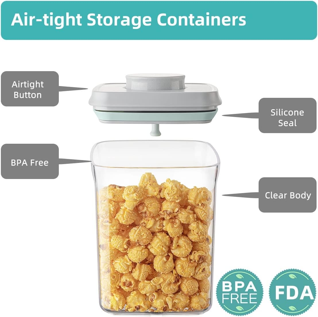 Airtight Container Set (1000ml 4 Pcs) Stackable One Press Openning Food