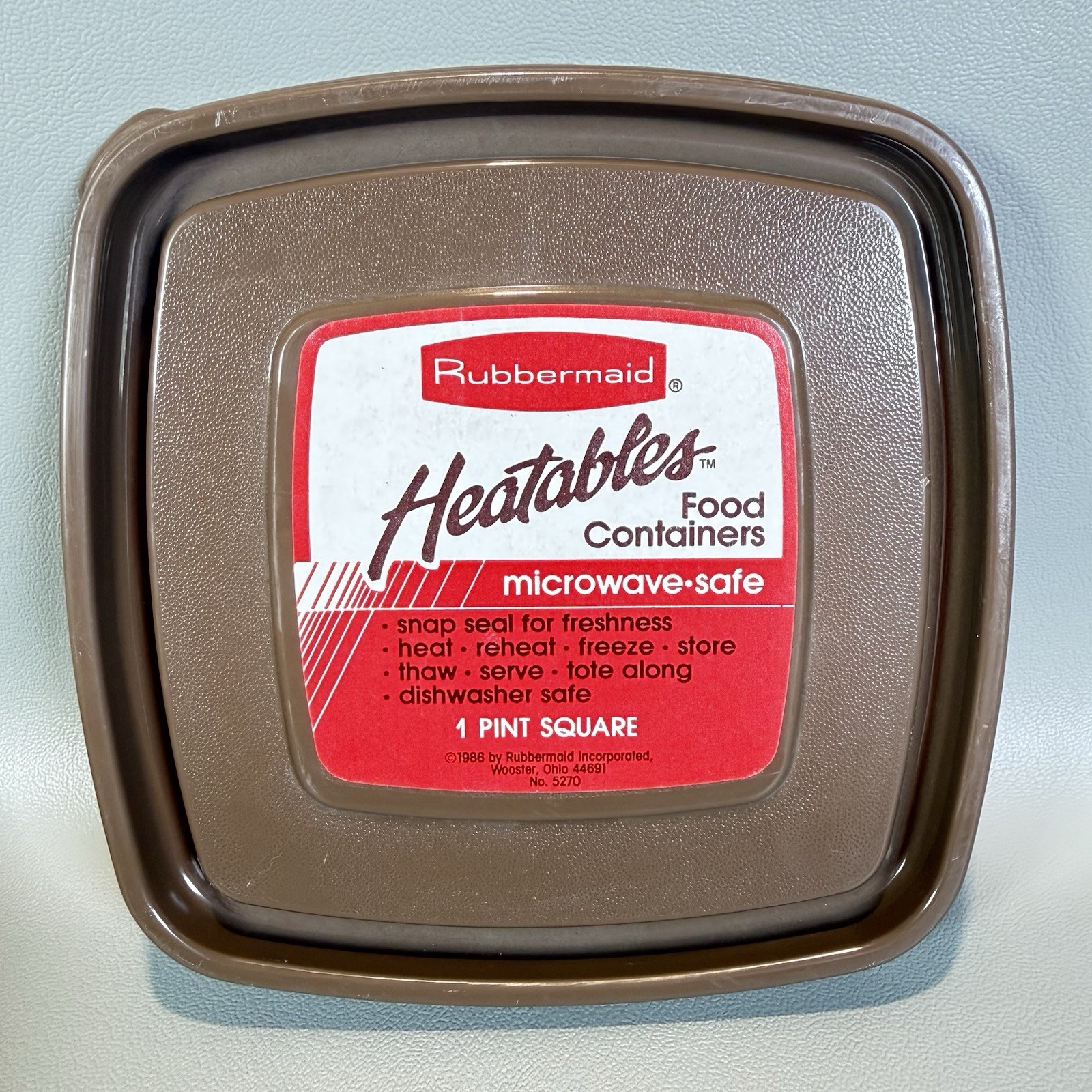 VTG 1986 Rubbermaid Heatables #1 Square 1 Pt 2 Cup Container 5270 Tan Brown