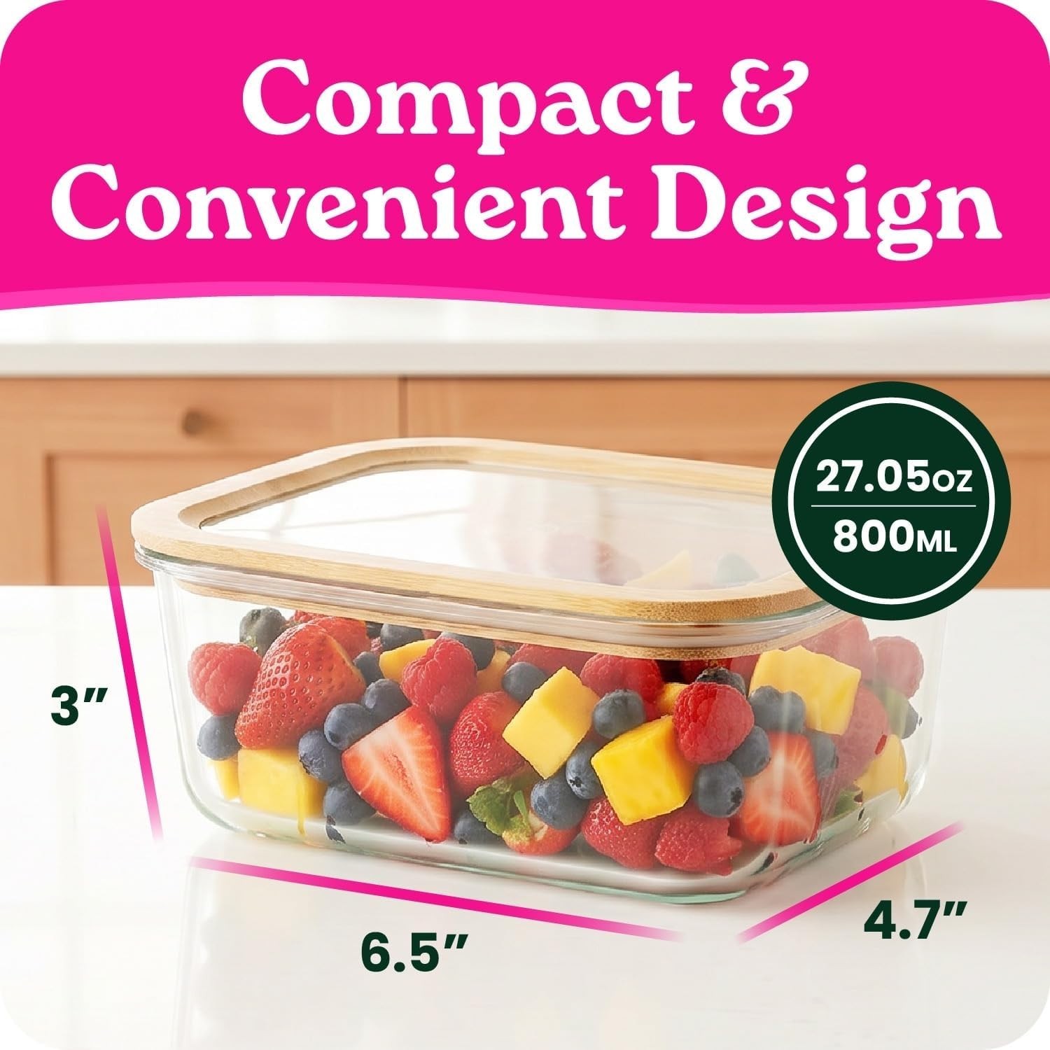 Sustainable 6-Pack Glass Food Storage with Bamboo Lids – Microwave & Oven Safe