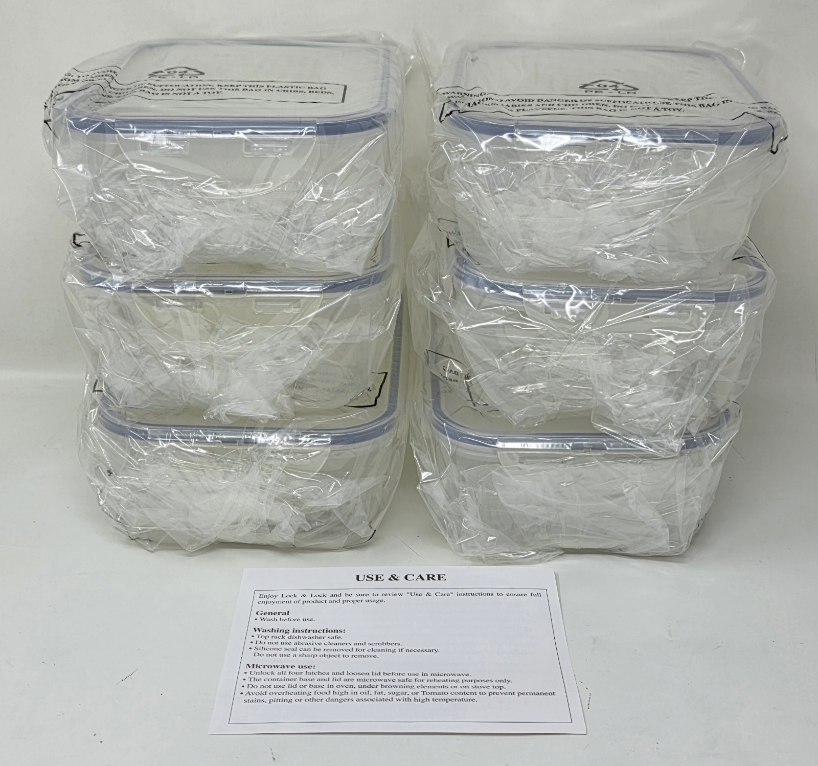 New Set of 6 Lock & Lock Food Storage Containers – 1.2 L/41 oz Each