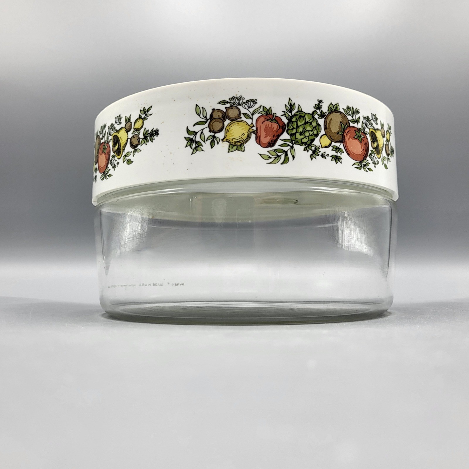 Vtg Pyrex Spice O Life Glass Storage Bowl Container with Lid Round Clear White