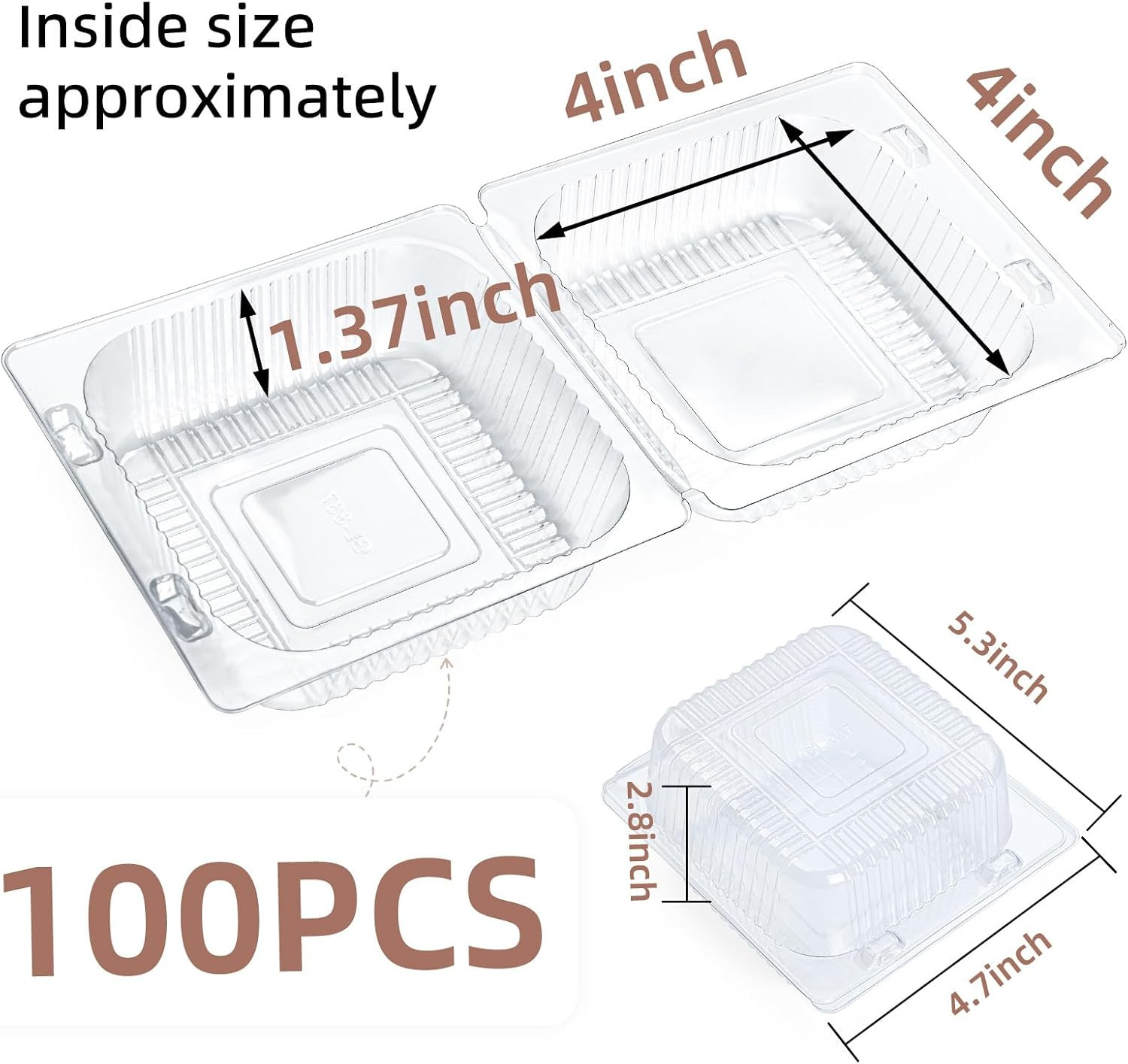 100 Pcs Heavy Duty Plastic Clear Clamshell Food Containers with Lids | Disposabl