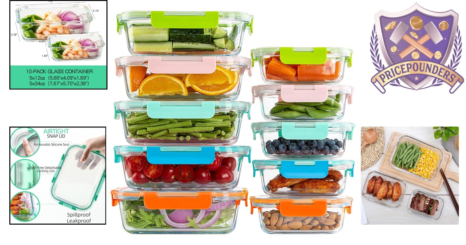 Glass Food Storage Containers 12 Ounce Pack of 10 Leakproof Airtight Dishwash…