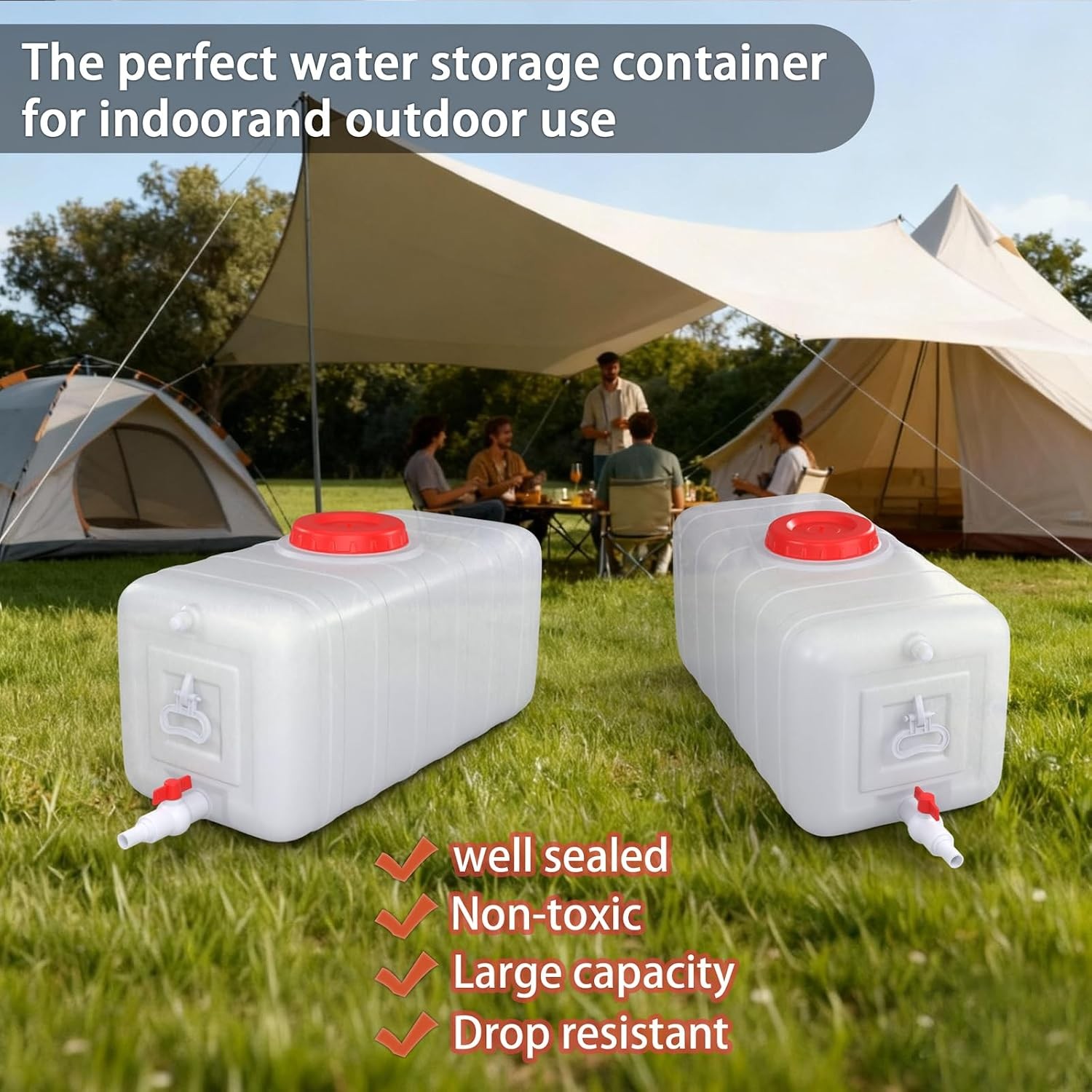 13Gallon/50L Water Storage Tank with Spigot,3m Hose and Control Valve, Large