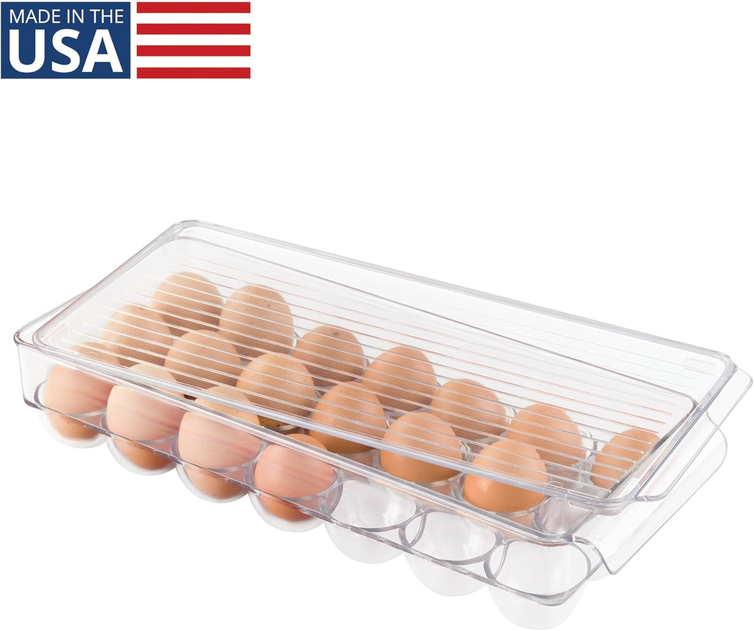 Clear Plastic Egg Holder for Fridge with Lid, 21 Egg | Storage Container, Organi