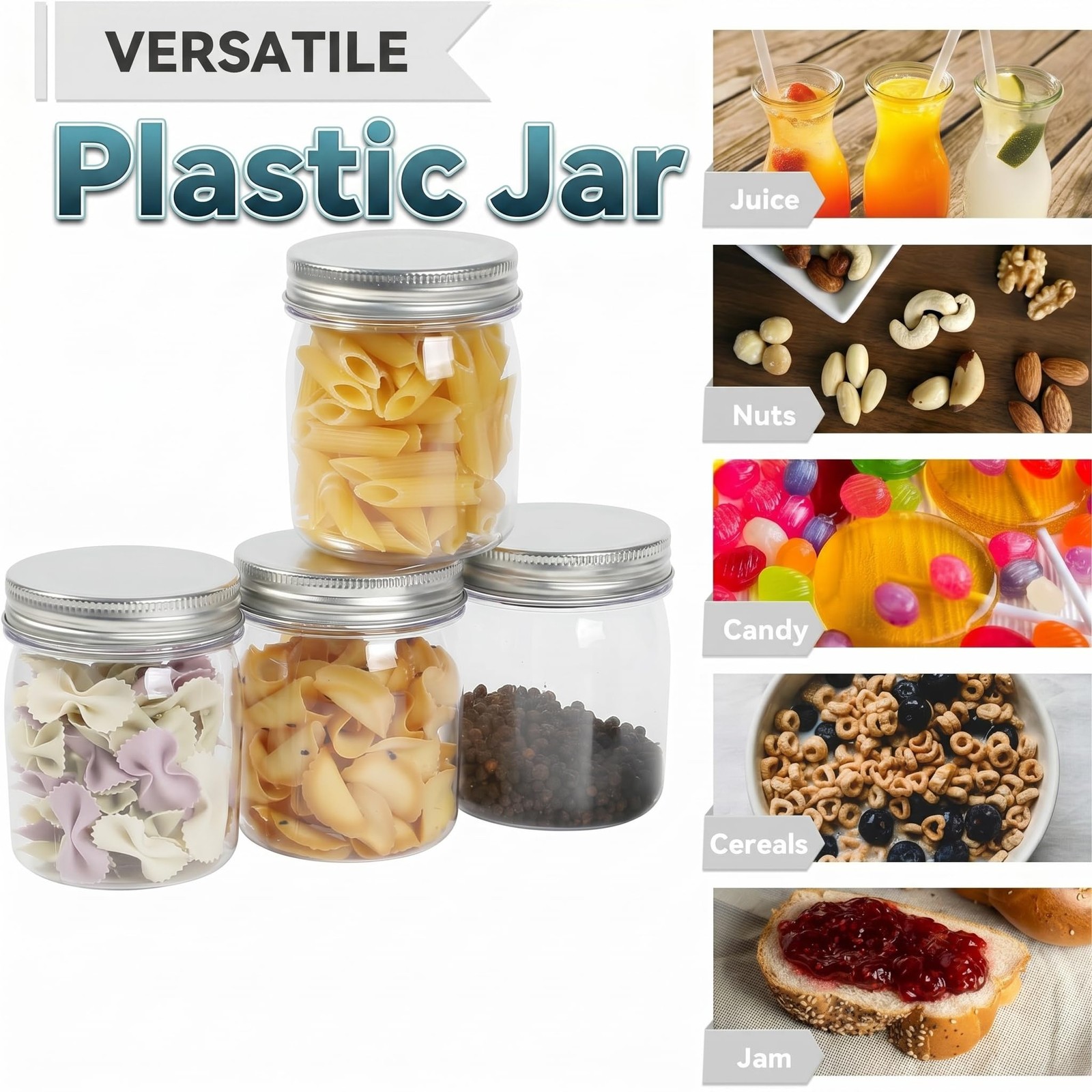 8 oz Clear Plastic Jars with Airtight Lids, 32 Pack Plastic Mason Jars with L…