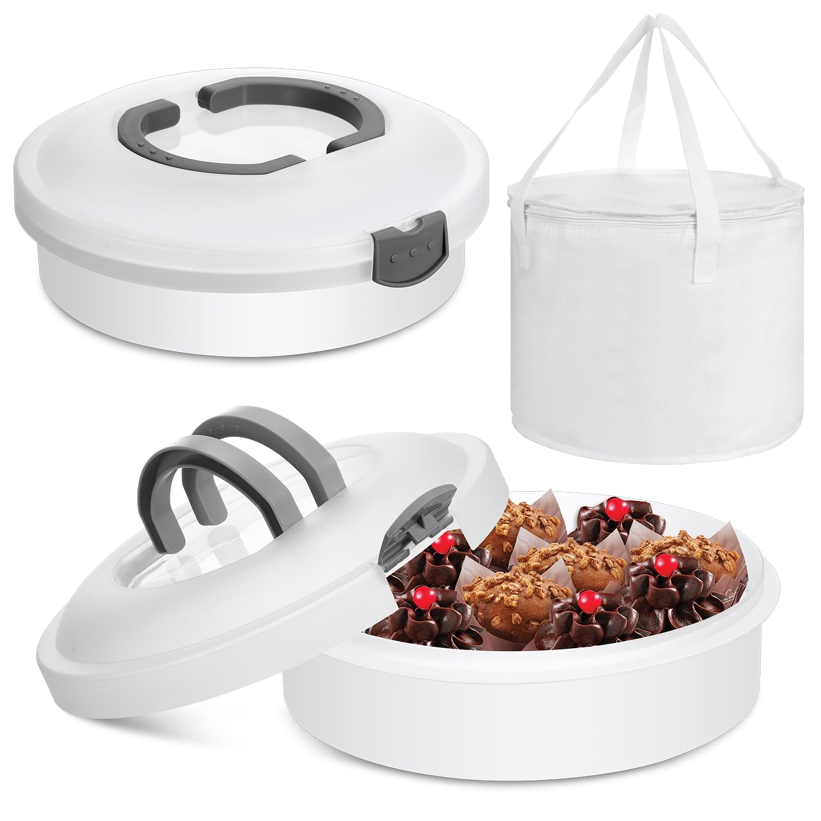 Set of 3 12” Round Pie Holder Insulated Thermal Casserole Carriers for Hot o…