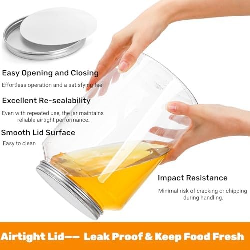 Tlence 2 Pack 1 Gallon Clear Plastic Jars, Large Food Storage Containers with Al