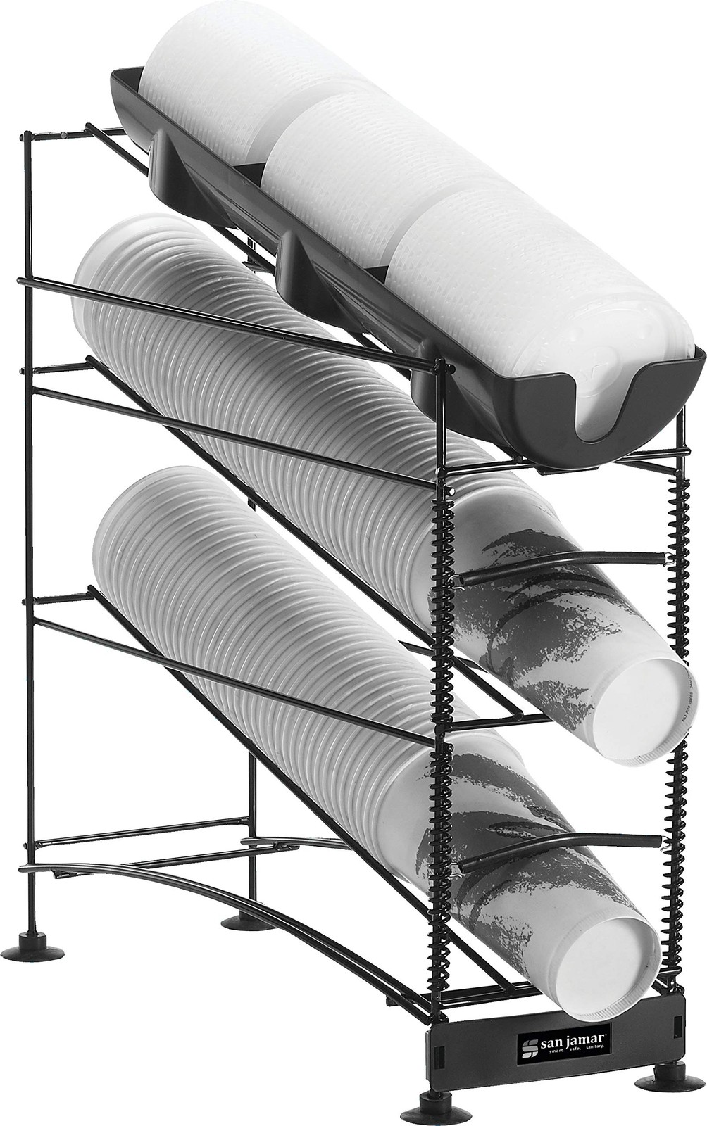 San Jamar Wireworks 3 Tier Cup Lid Dispenser Fits 844 Oz Black 8.25×20.5 In