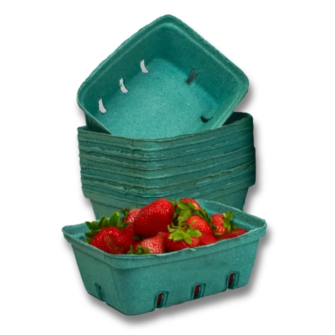 JAK Industrial 25 Pack Green Molded Pulp Fiber Berry/Produce 1.5 Quart Basket…
