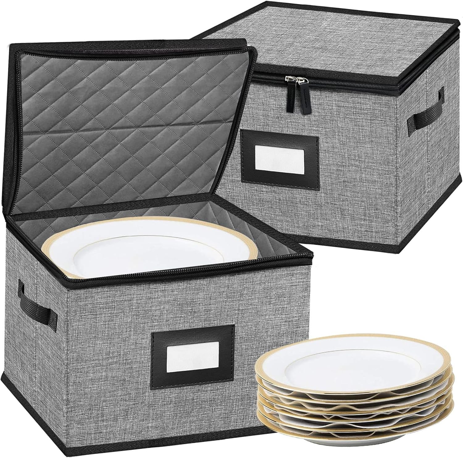 China Storage Containers-Quilted Dish Containers with Lid Dark Grey