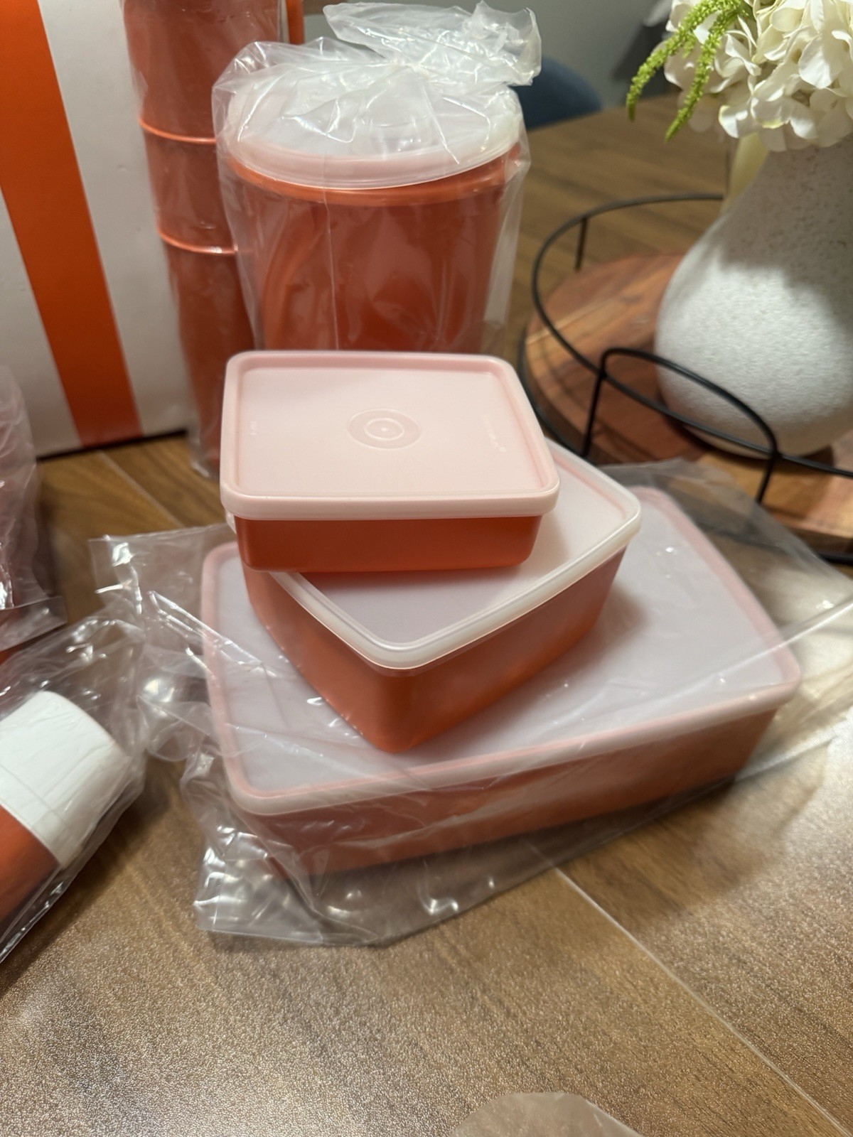 Vintage Tupperware Orange Stripe Picnic Cooler Set New Open Box