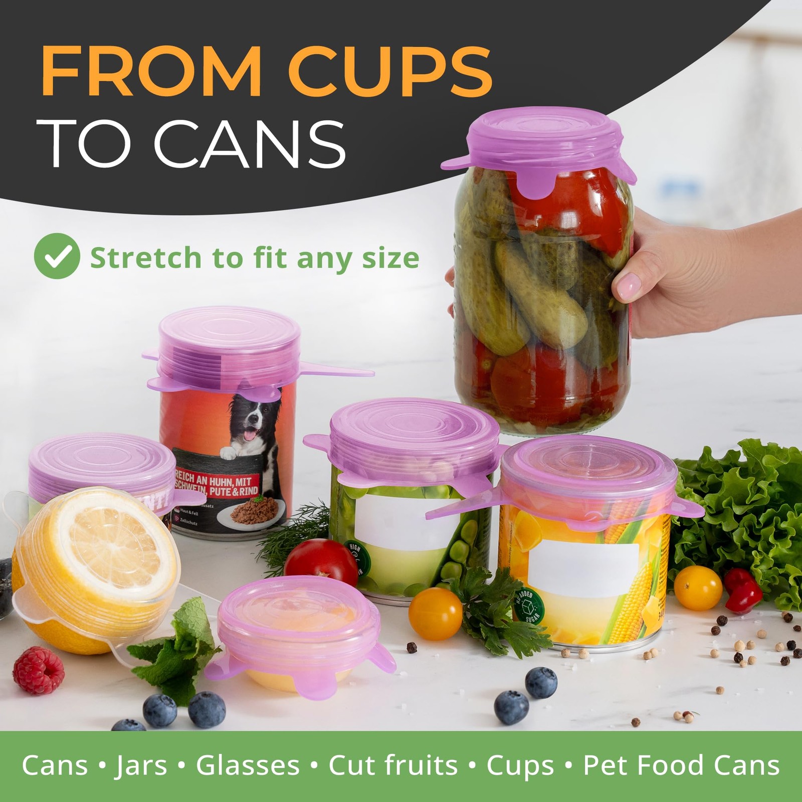 6 Pack 2.6 Inch Silicone Stretch Lids for Fresh Food Storage Yogurt Jars