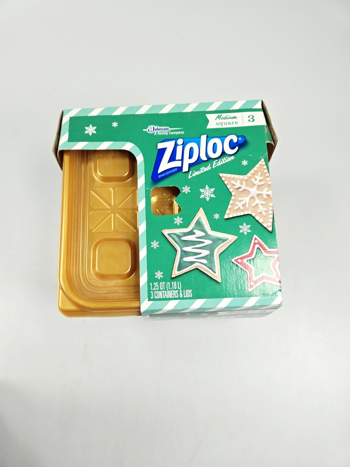 Ziploc Limited Edition Holiday Medium Square Container Gold 3 Count 1.25 Quart