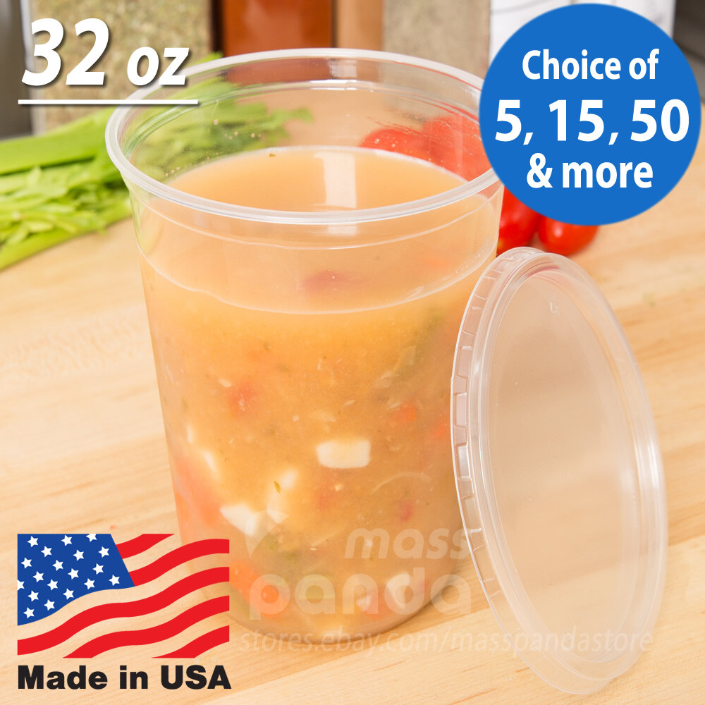 32 oz Round Deli Food/Soup Storage Containers w/ Lids Microwavable Clear Plastic