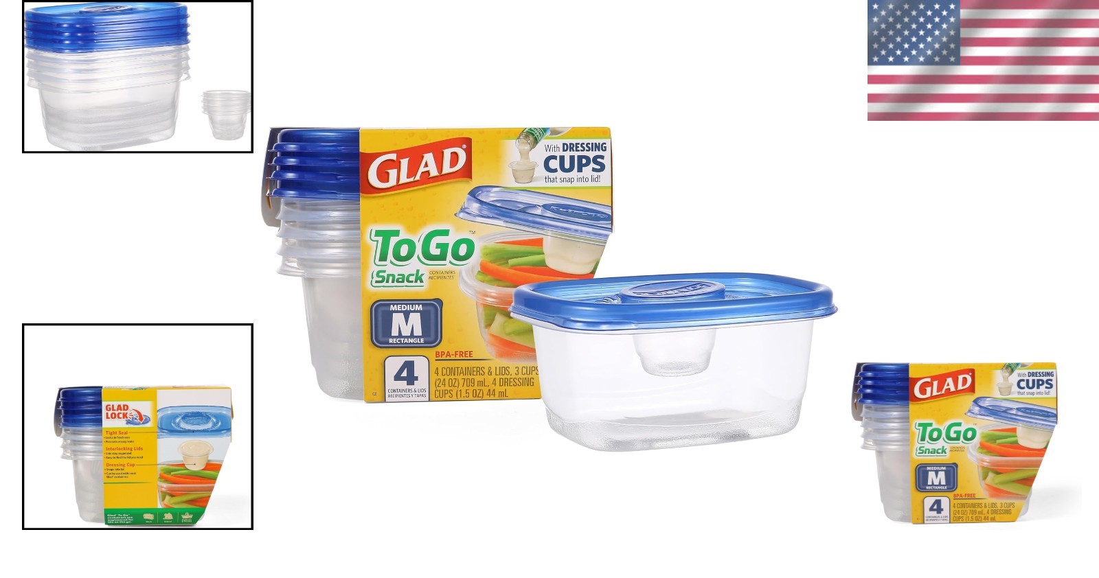 Versatile BPA Free Food Storage Containers with Dressing Cups – 24 Oz, 4 Count