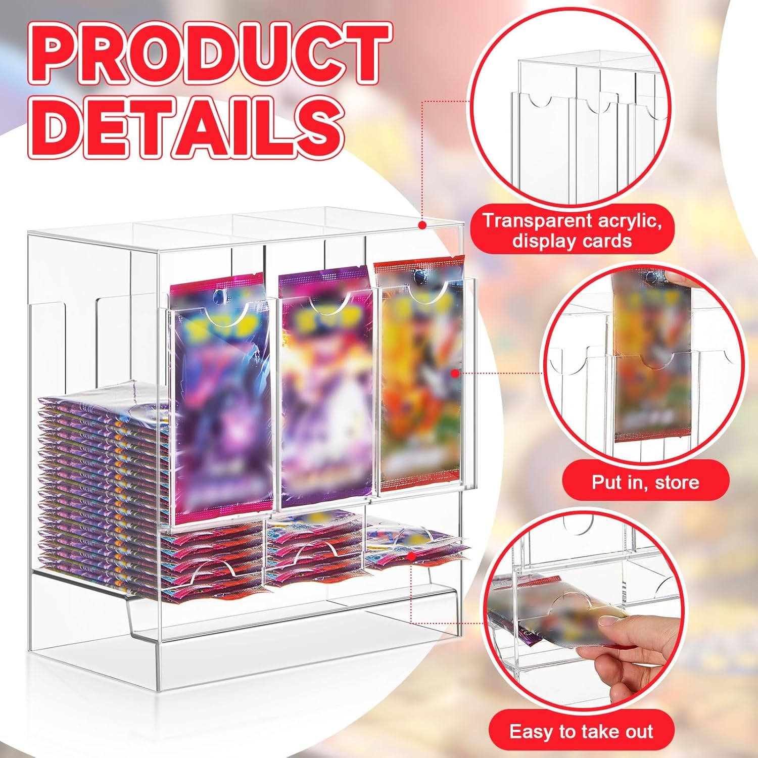 Acrylic Card Dispenser & Organizer for Trading Cards and Booster Packs (3 Slots)