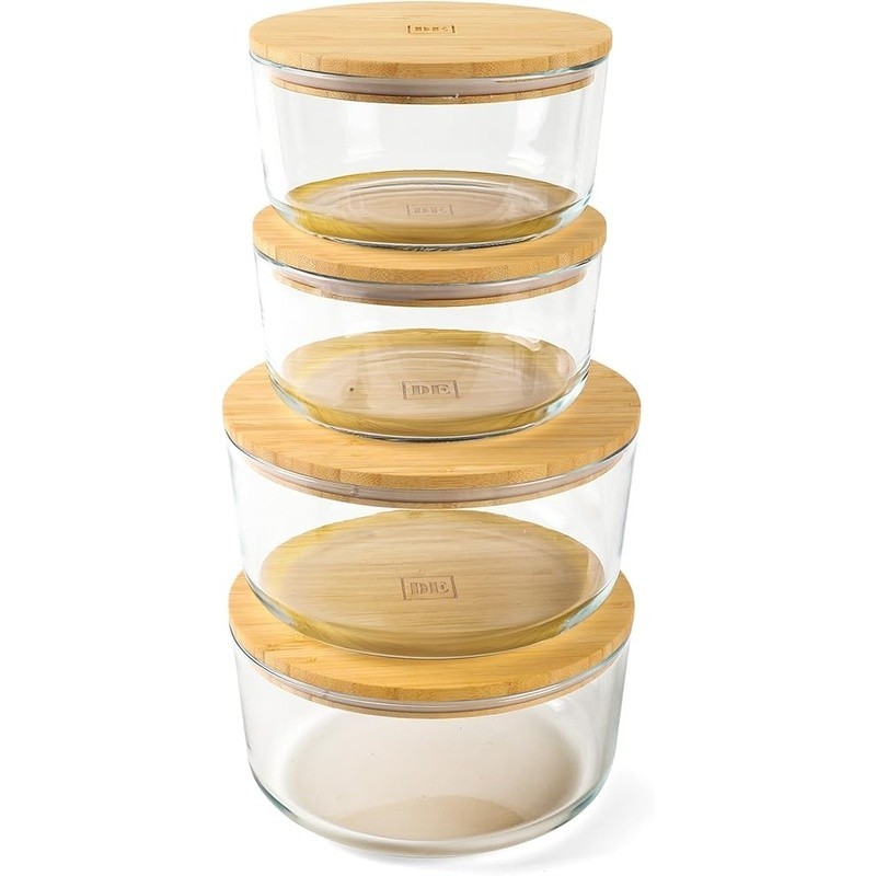 Borosilicate Glass Meal Prep Containers W/ Bamboo Lids Airtight Storage Set New