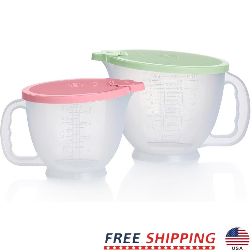 Wide Mouth Plastic Pitchers W/ Secure Lids Easy Pouring Dishwasher Safe New