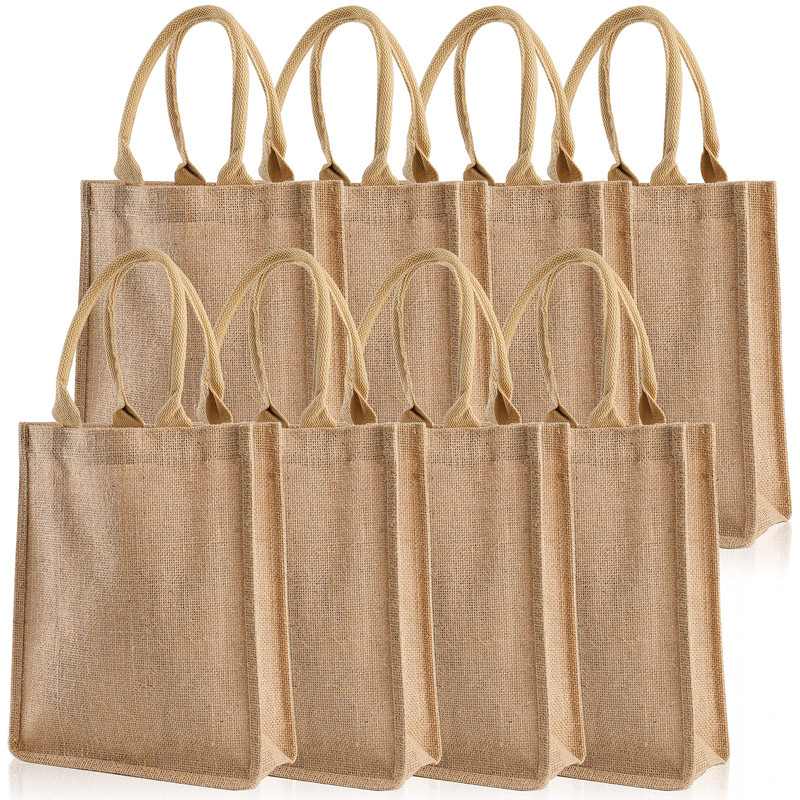 Deayou 8 Pack Jute Burlap Tote Bags Burlap Gift Tote Handles Jute Beach Bags