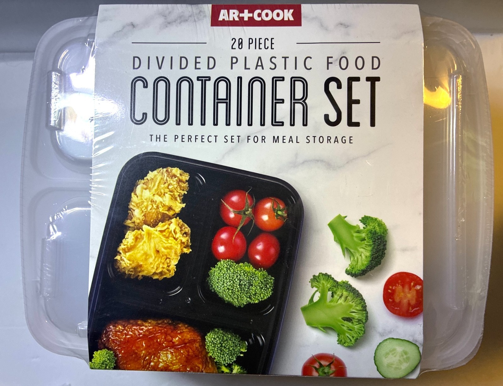 ART+COOK 10-PC. FOOD STORAGE PLASTIC CONTAINER W/DIVIDERS SET + 10 LIDS 36OZ NEW