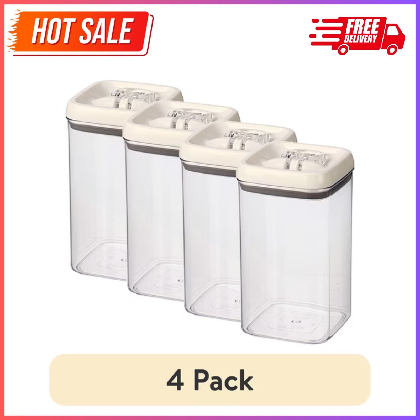 (4 pack) Better Homes & Gardens 9.9 Cup Flip-Tite Square Food Storage Container