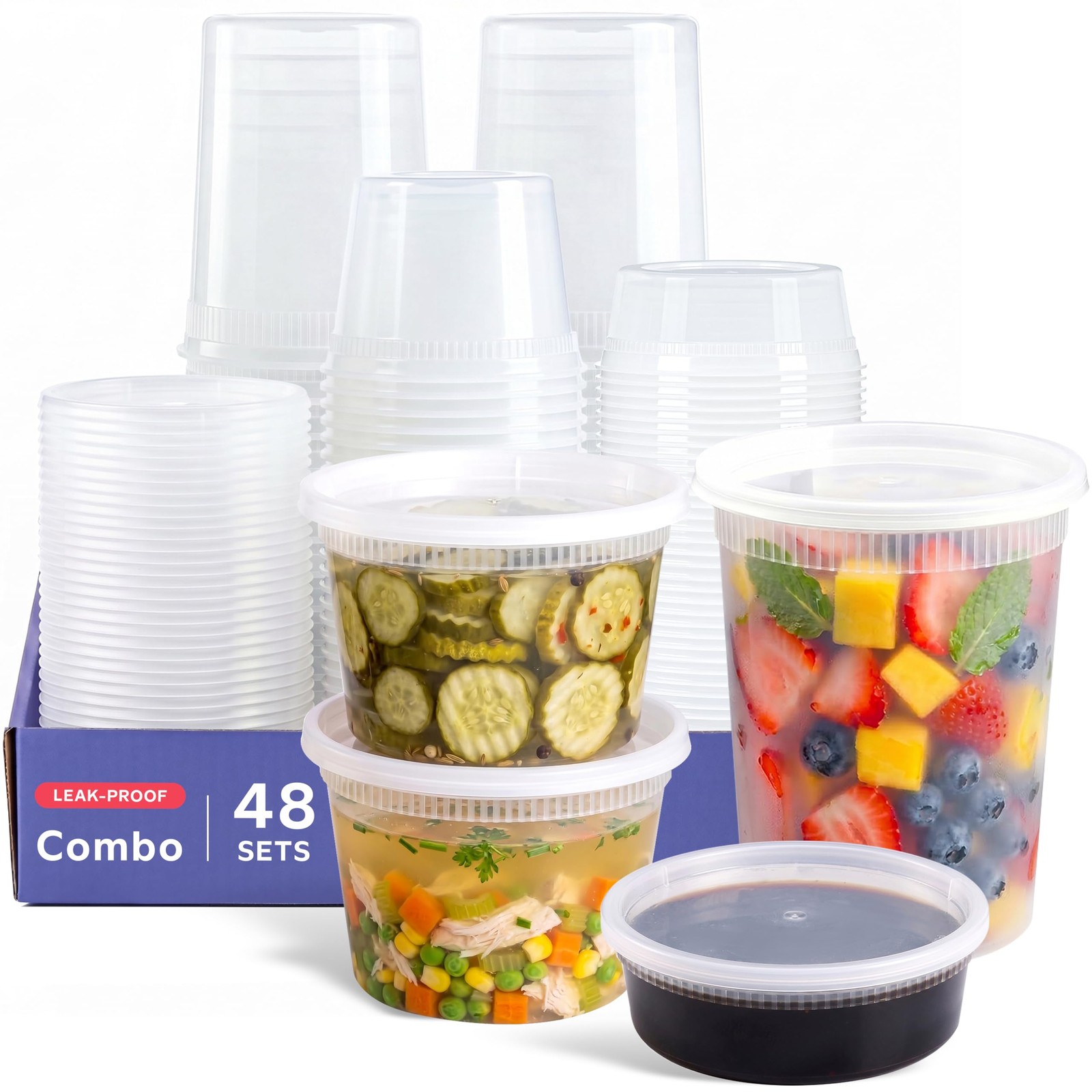 To Go Food Containers with Lids [8 oz, 16 oz, 32 oz – 48 Count] – Deli Plasti…