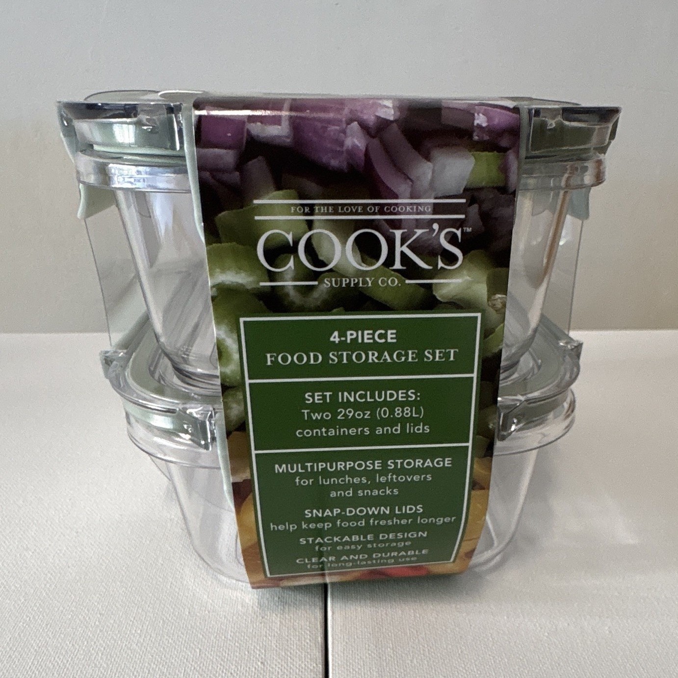 Cook’s Supply Co. 4pc 29oz Stackable Clear Plastic Rectangular Snap Lid Set
