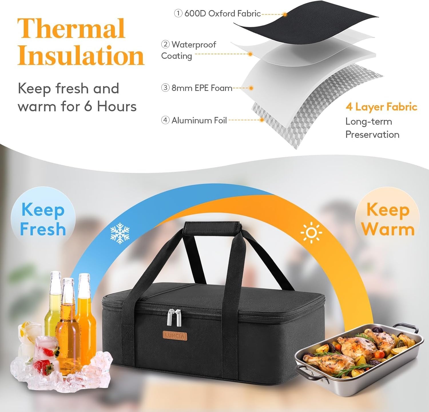 Versatile Black Thermal Lunch Bag – Insulated Casserole Carrier for Potlucks