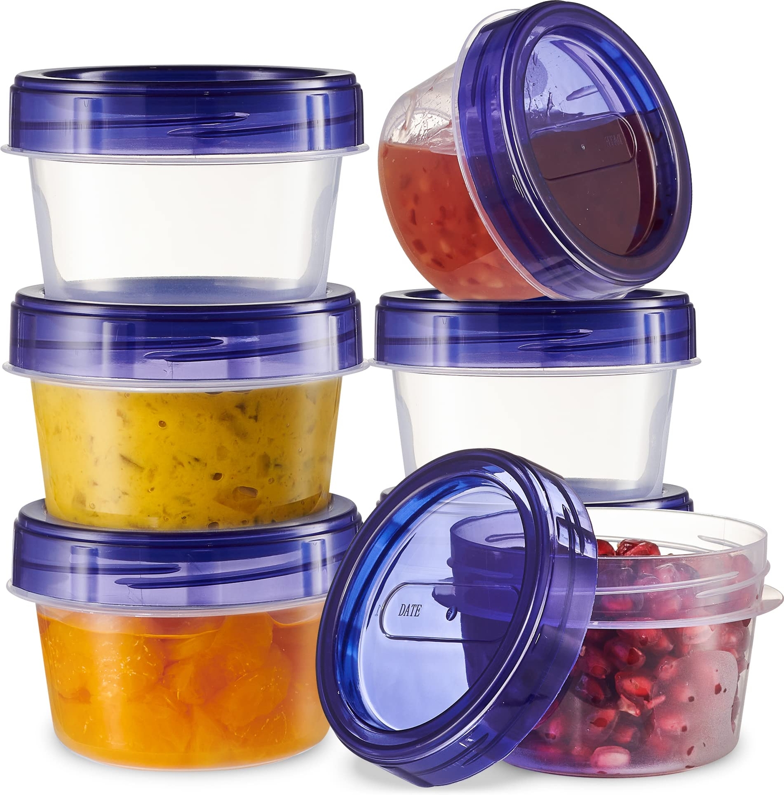 12 Pack Twist Cap Food Storage Containers with Blue Screw on Lid- 4 oz Reusab…