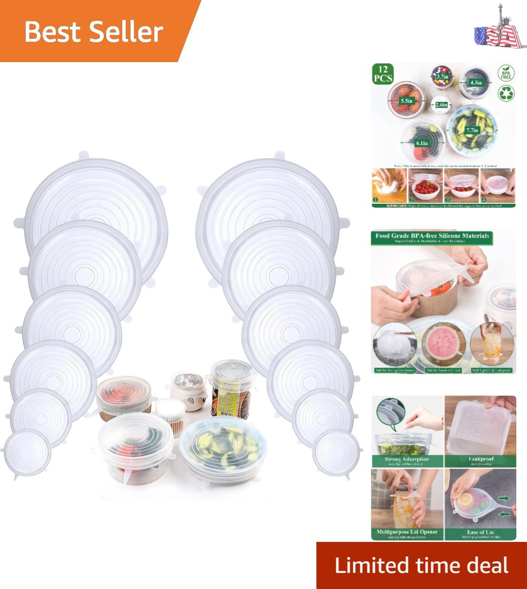 Eco-Friendly 12-Pack Silicone Food Covers | Safe, Flexible Lids for Containers