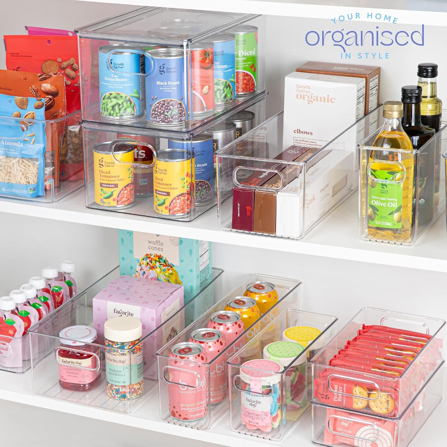 Clear Plastic Storage Bin w/ Handles 16″x6″x5″ Pantry & Fridge Organizer