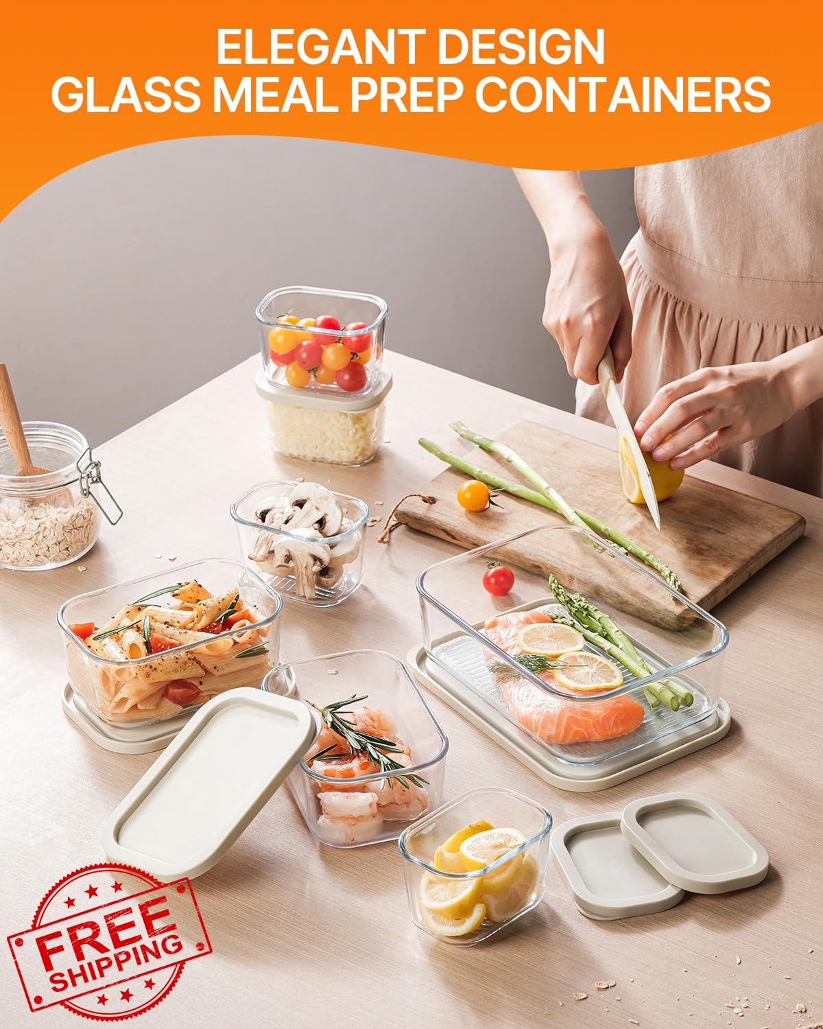KEMETHY 7pk Glass Food Storage Containers Lids