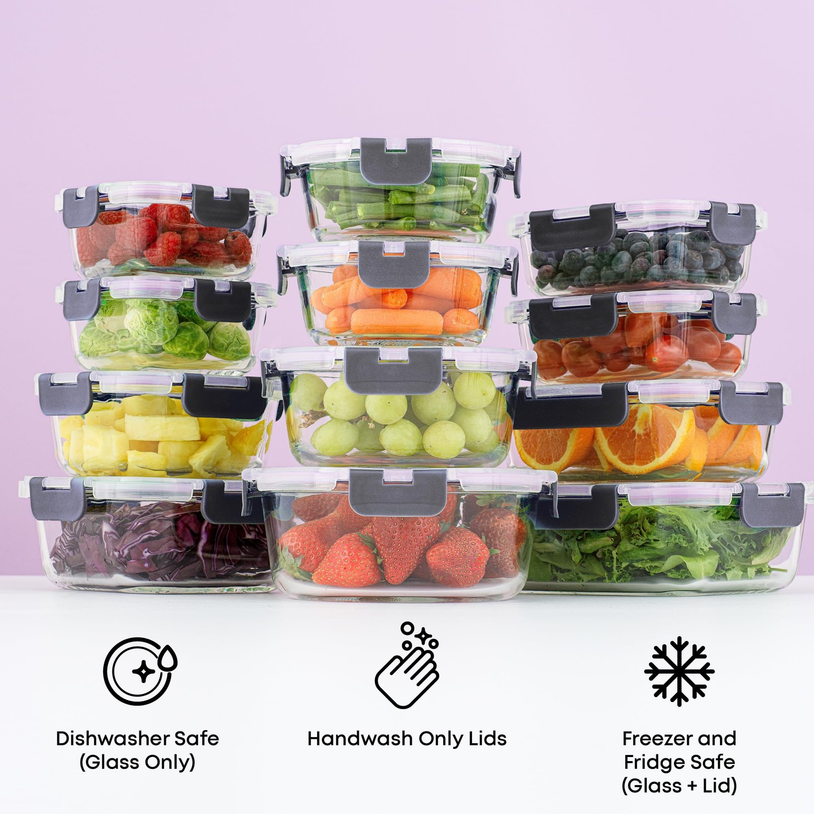 JoyJolt 24pc Borosilicate Glass Storage Containers with Lids | 12 Black