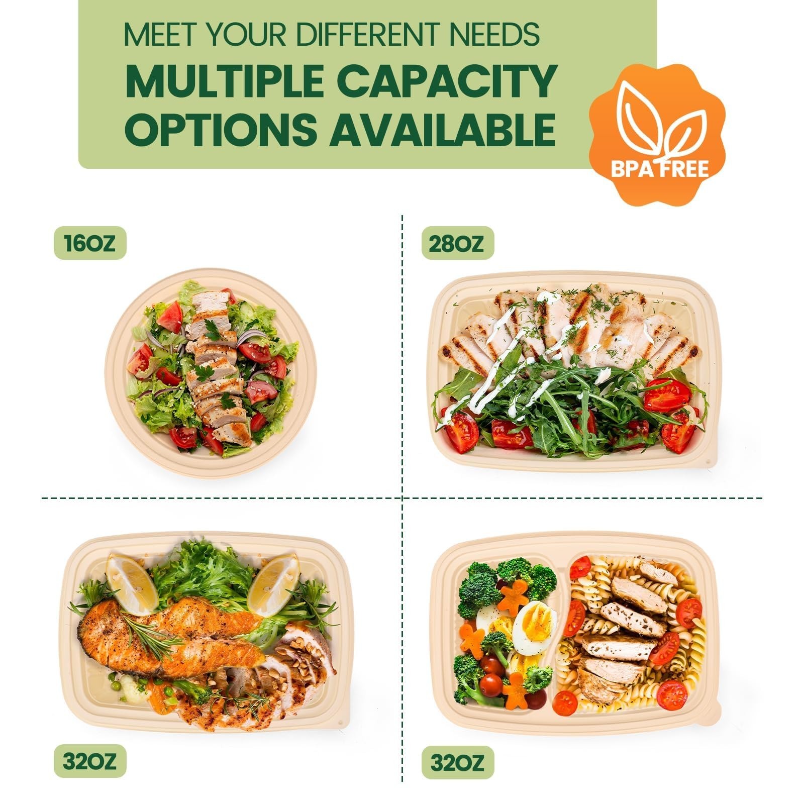 100 Pack Meal Prep Containers with Lids, 16 oz Eco-Friendly Food Storage Boxes,