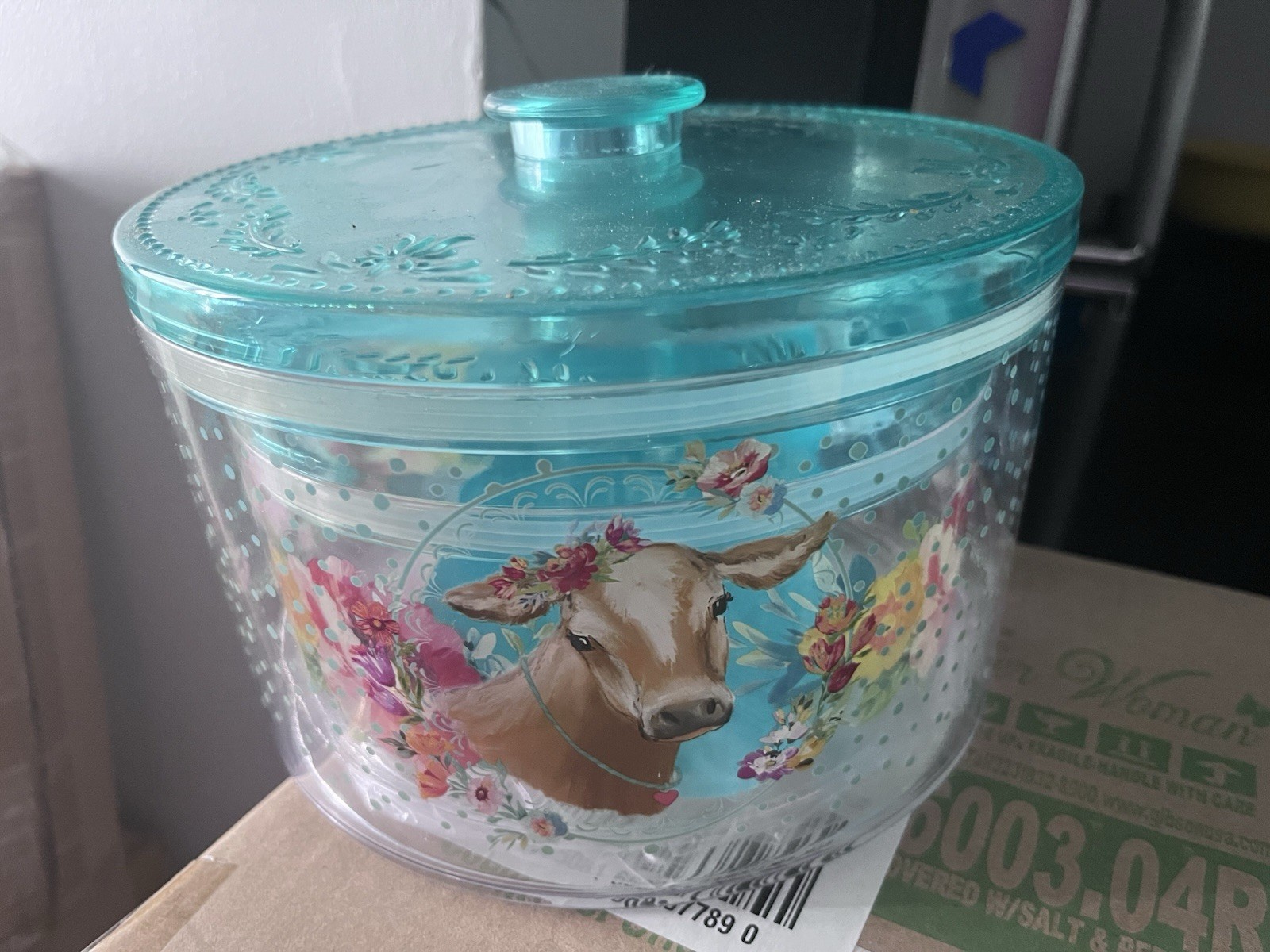 SET OF TWO The Pioneer Woman Sweet Romance Cow acrylic Round Treat Container