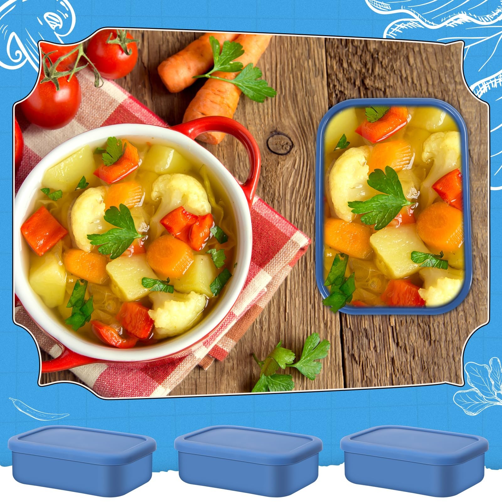 8 Pcs 2 Cup Silicone Freezer Trays with Lid Silicone Soup Freezer Molds Recta…