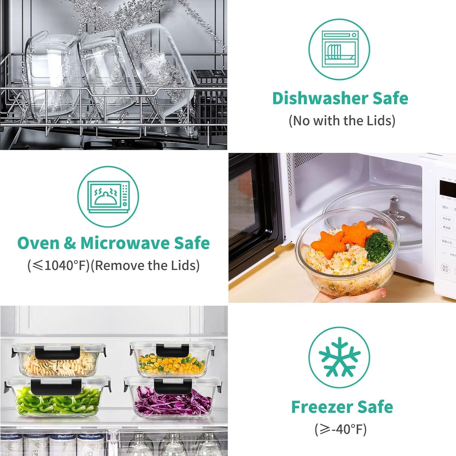 34pcs Glass Food Storage Containers W/ Lids Set Airtight Glass Meal Prep