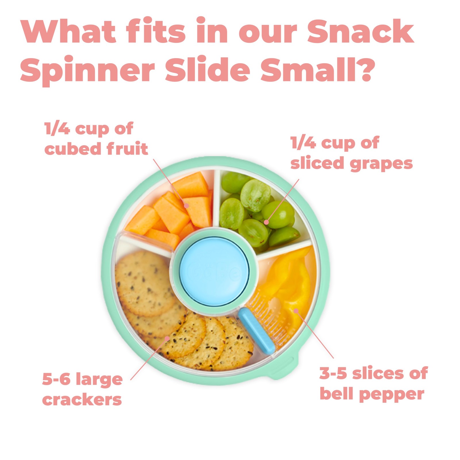 Kids Small Snack Spinner Slide Reusable Snack Container with 4 Compartment D…