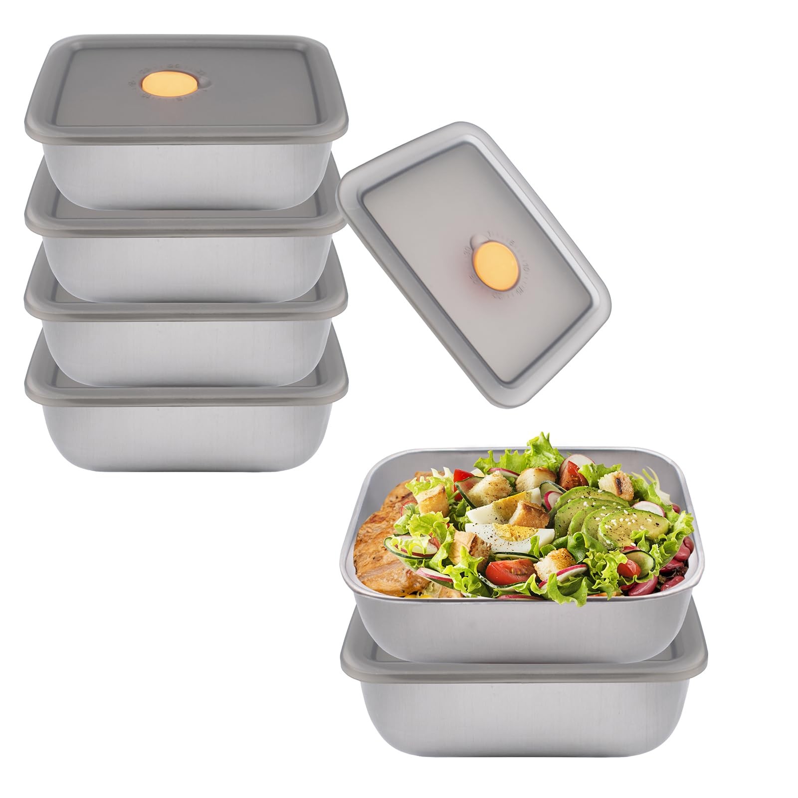 6 PCS Stainless Steel Food Storage Containers with Airtight Lids, 16 oz Reusa…
