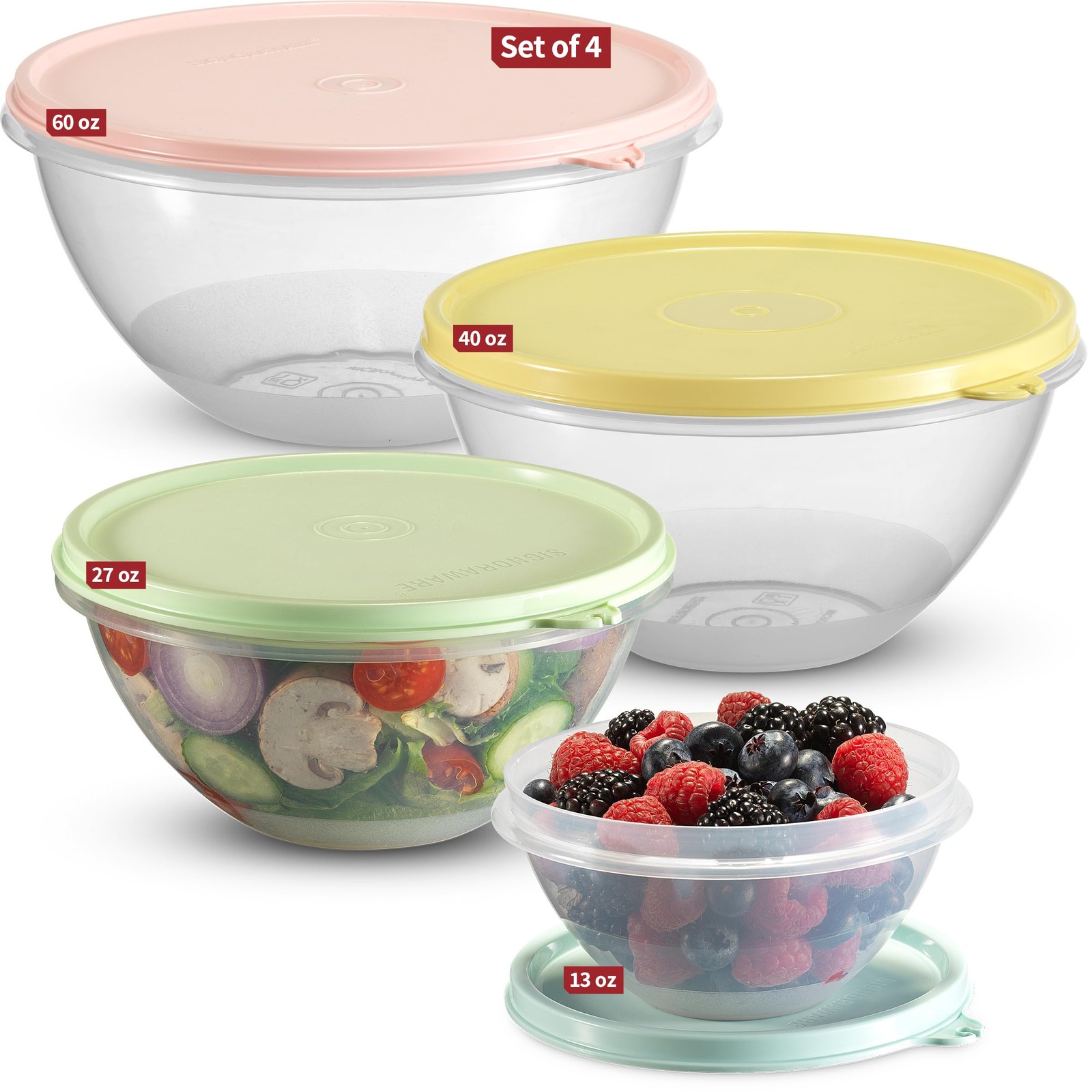 Food Storage Containers with Lids Set of 4 – 60oz, 40oz, 27oz, 13oz Meal Prep…