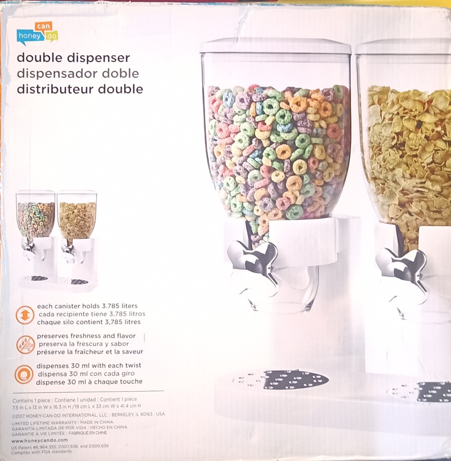 Dual Dry Food & Cereal Dispenser – White Chrome Double Container Kitchen Storage