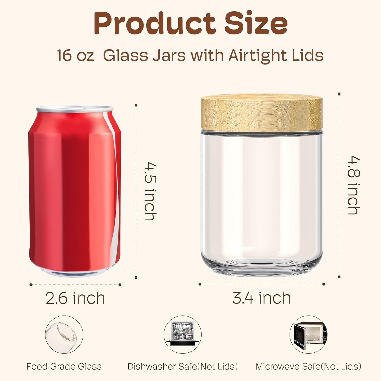 4 pack 16oz Overnight Oats Containers W/ Bamboo Lids Glass Jars W/ Airtight Lids