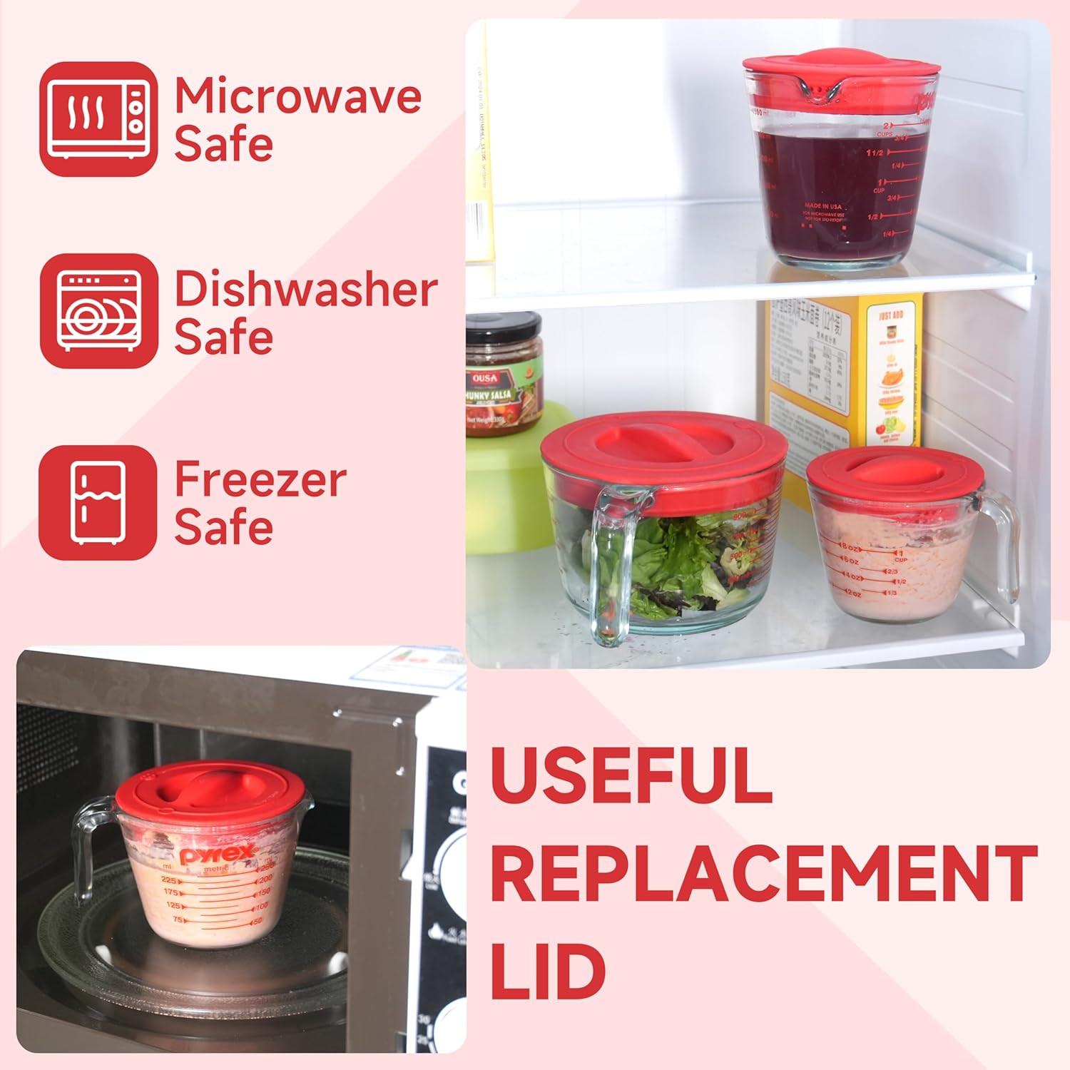1 tapa de silicona solo para tazas medidoras Pyrex 4 tazas apta lavavajillas