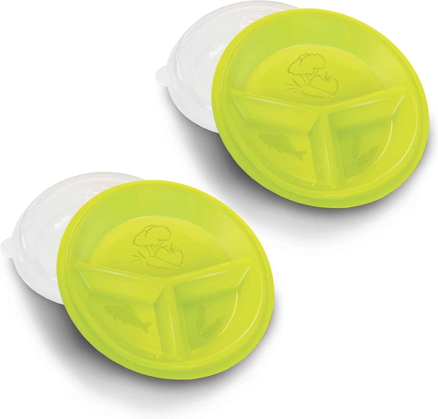 2-Pack Portion Control Plate W/ Snap-On Lid – 3 Marked Divided Sections –