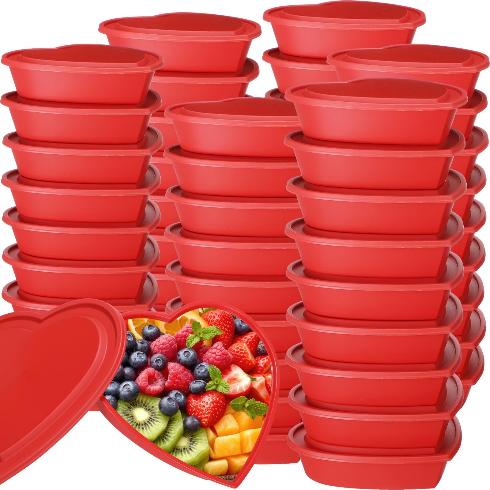 50 Pcs 22 oz Heart Shaped Food Storage Containers with Lids Valentine Heart S…